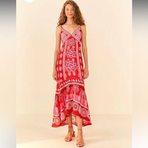FARM Rio red summer sunrise flowy crochet maxi red dress size XS